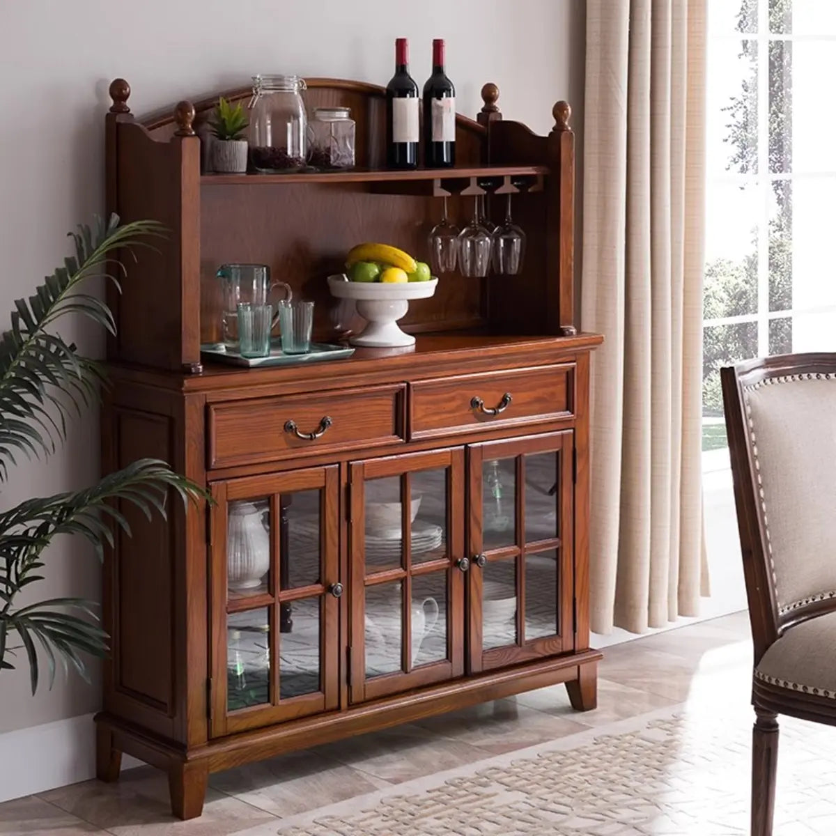 Ash Brown Glass Door Large Retro Sideboard