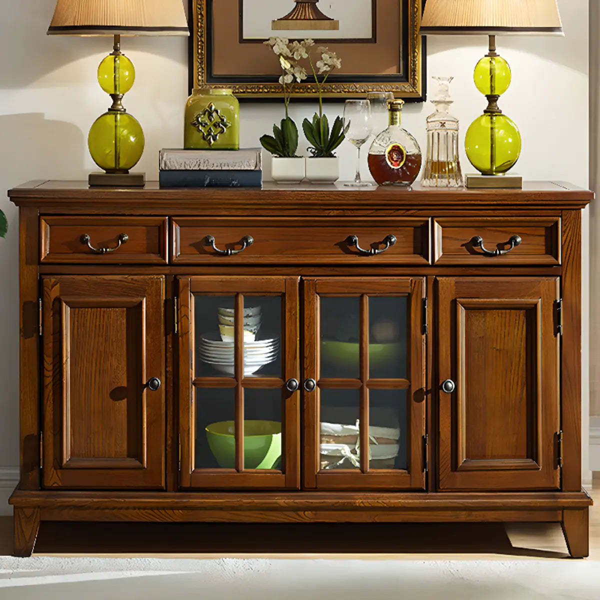 Ash Brown Glass Door Large Retro Sideboard