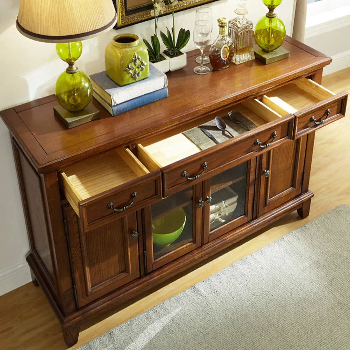 Ash Brown Glass Door Large Retro Sideboard