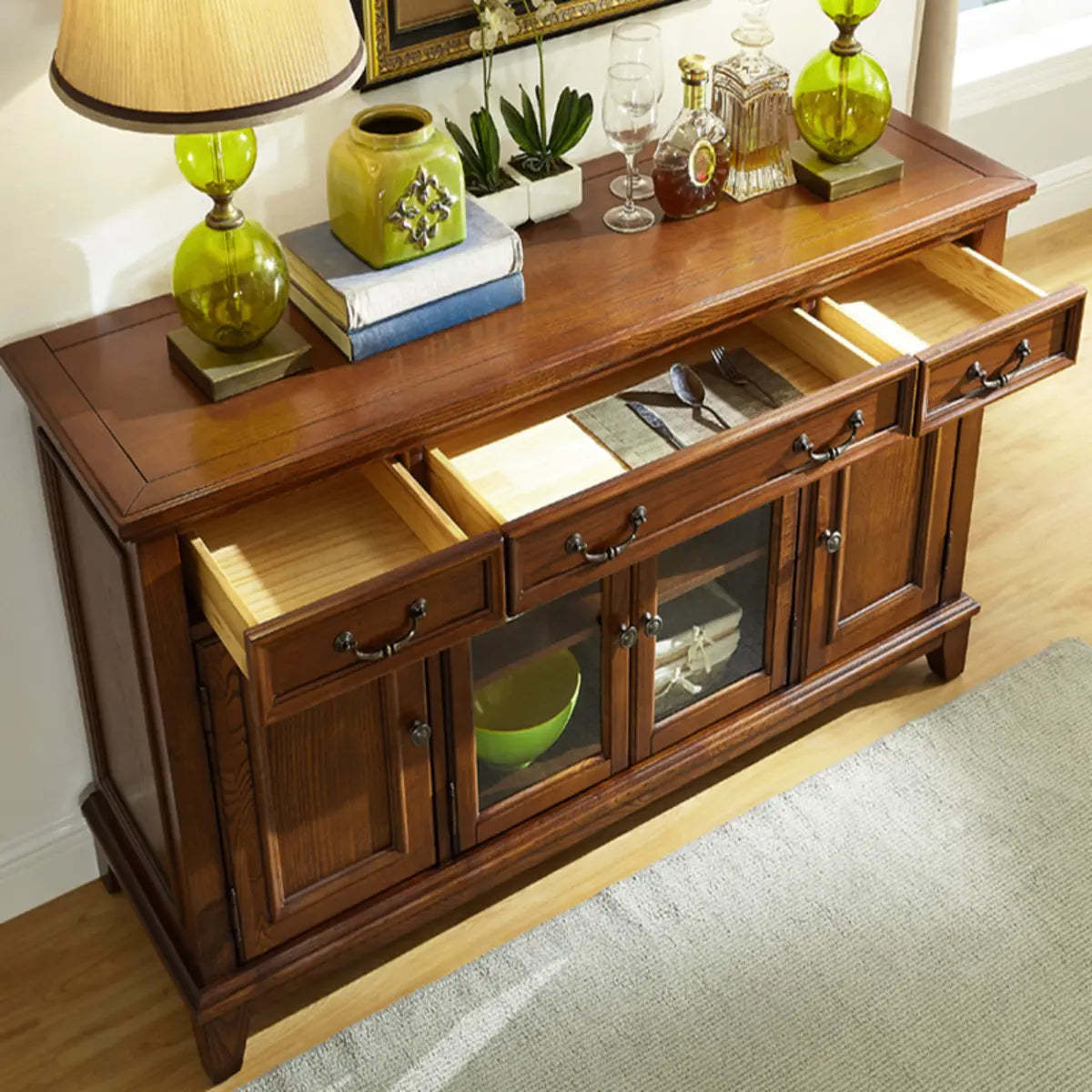 Ash Brown Glass Door Large Retro Sideboard