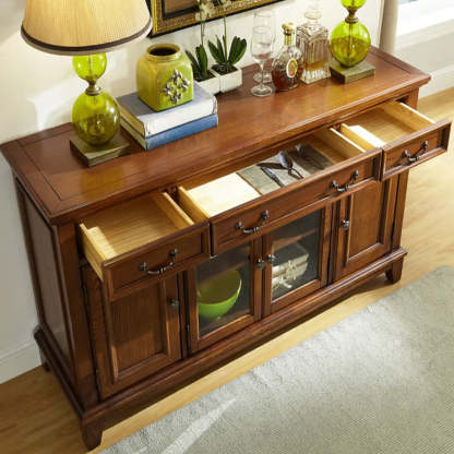Ash Brown Glass Door Large Retro Sideboard