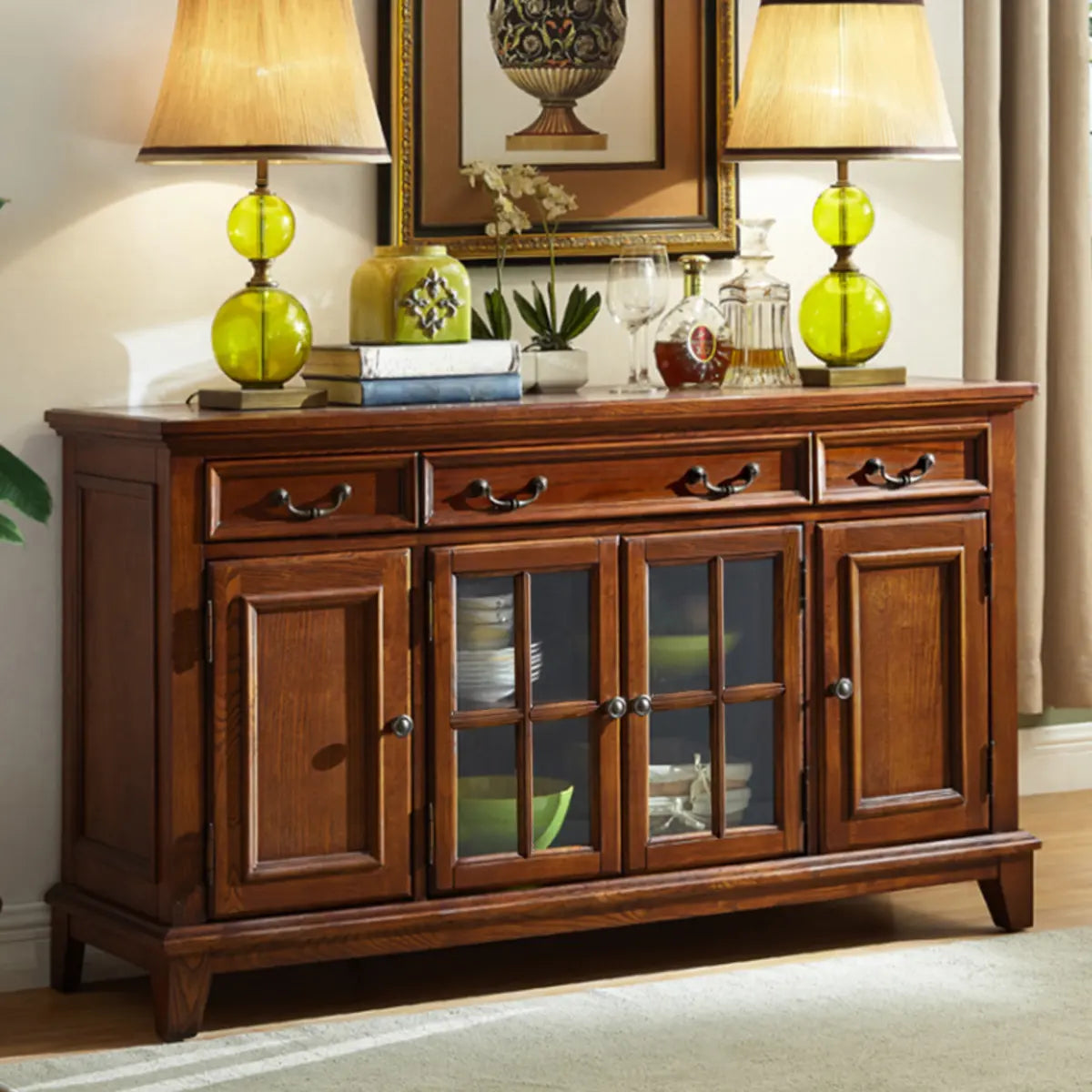 Ash Brown Glass Door Large Retro Sideboard