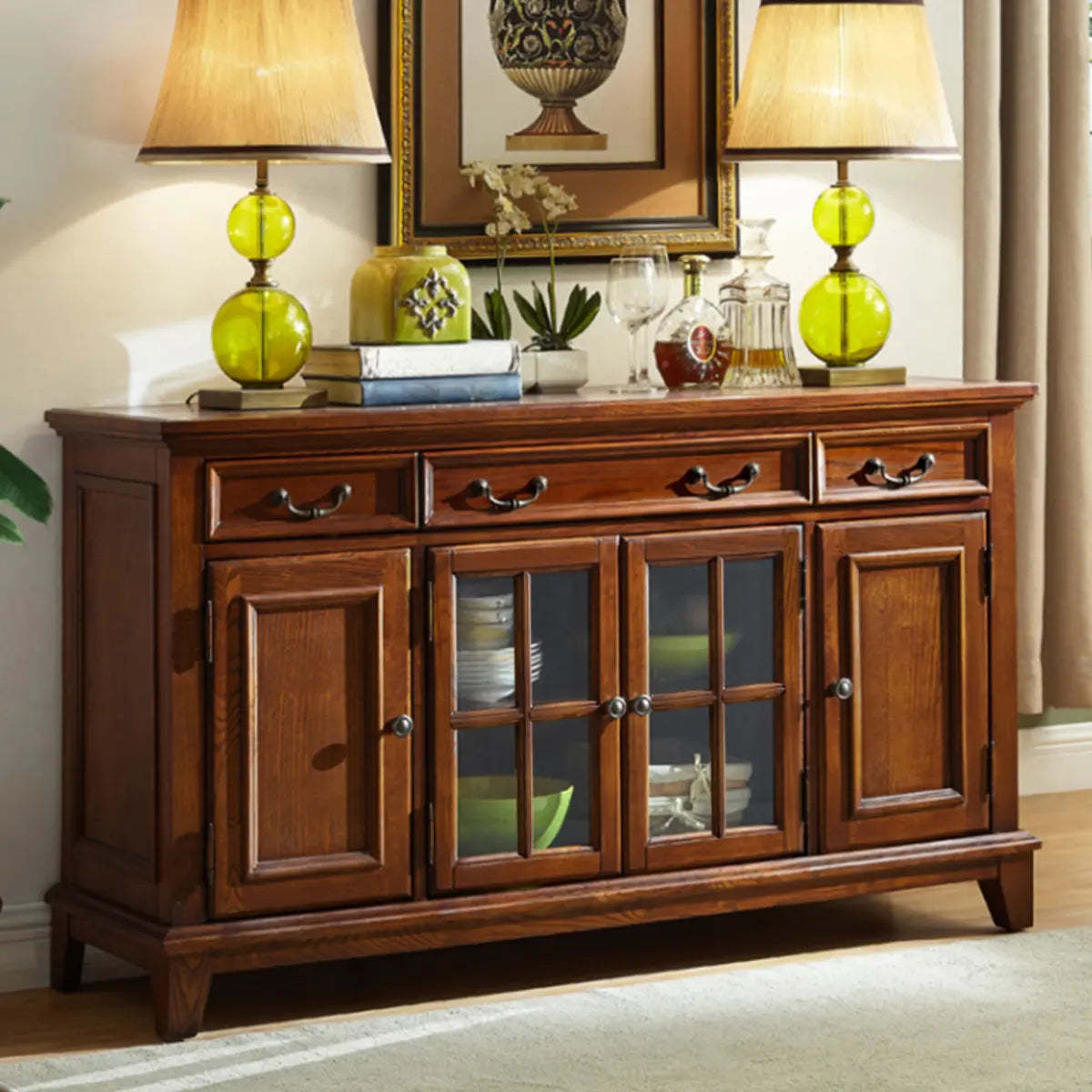 Ash Brown Glass Door Large Retro Sideboard