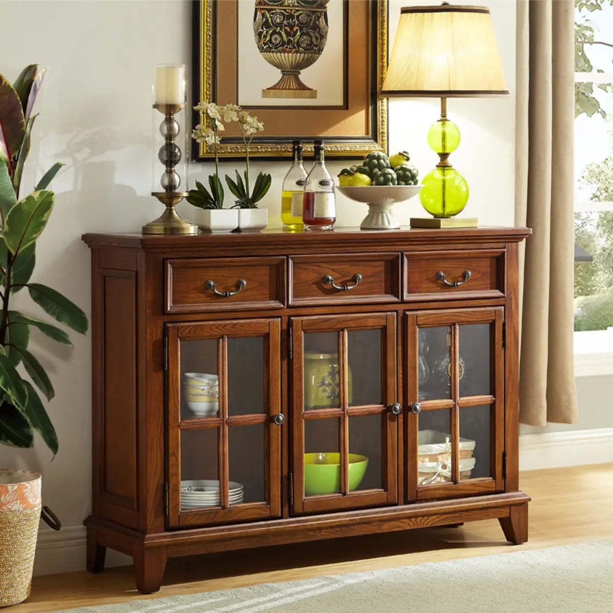 Ash Brown Glass Door Large Retro Sideboard