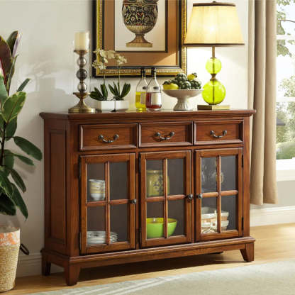 Ash Brown Glass Door Large Retro Sideboard