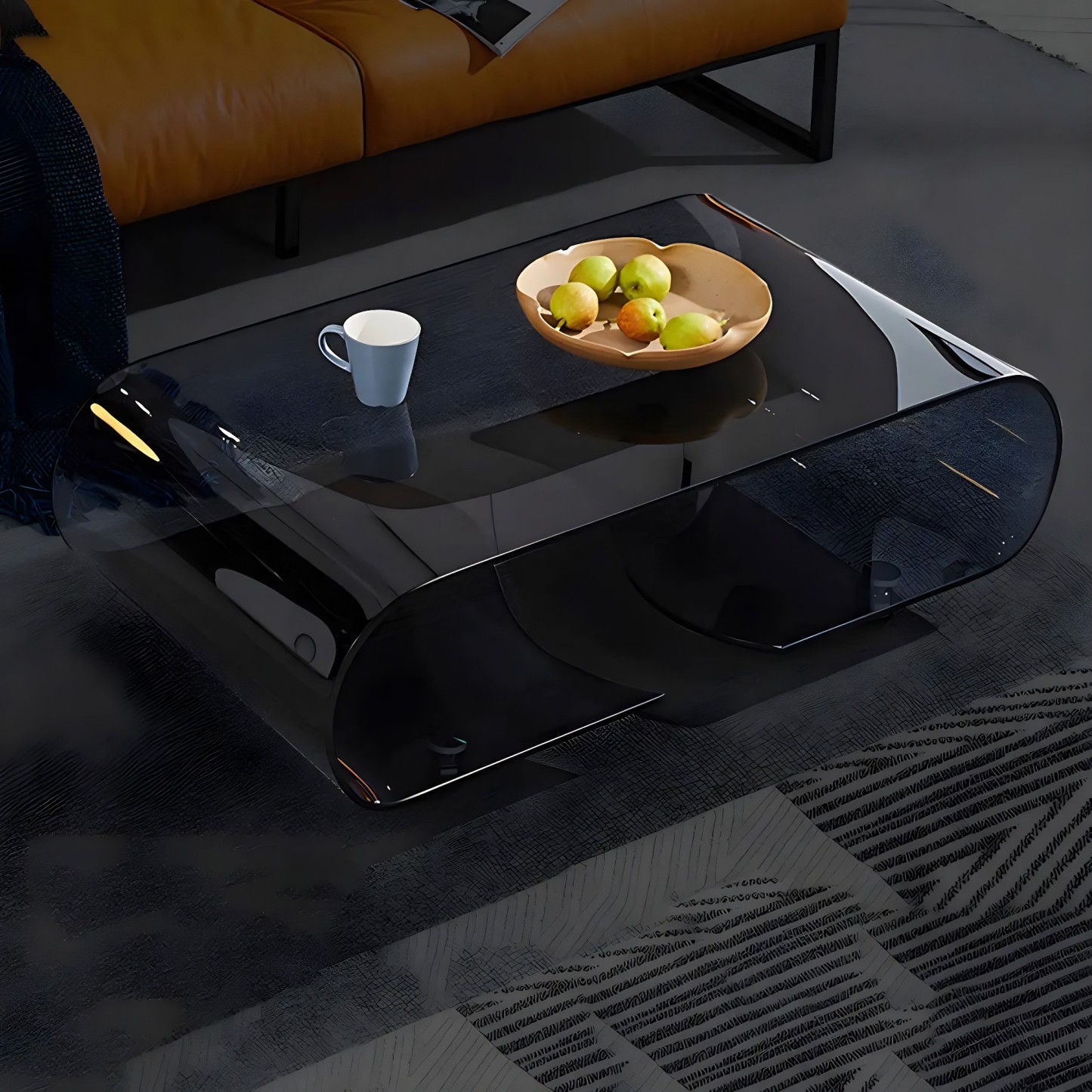 Glass Rectangular Coffee Table with Shelf