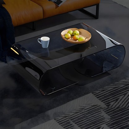 Glass Rectangular Coffee Table with Shelf