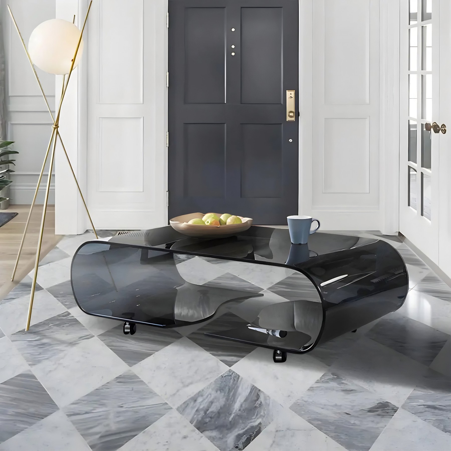 Glass Rectangular Coffee Table with Shelf