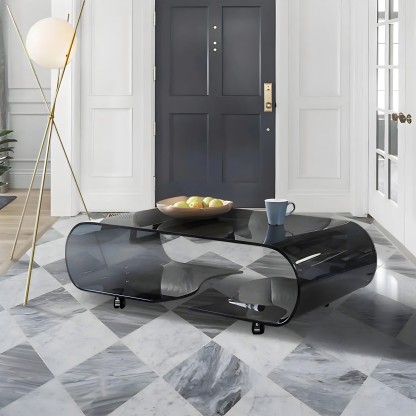 Glass Rectangular Coffee Table with Shelf