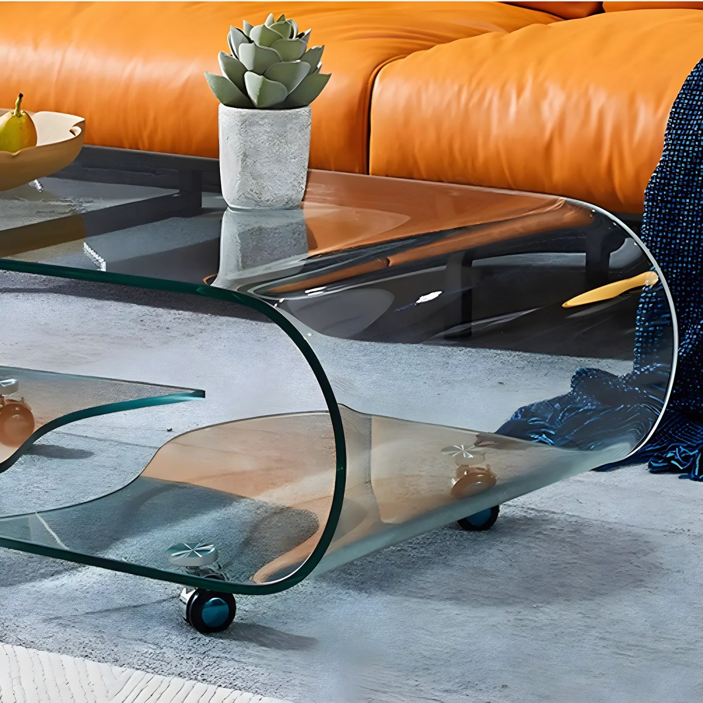 Glass Rectangular Coffee Table with Shelf