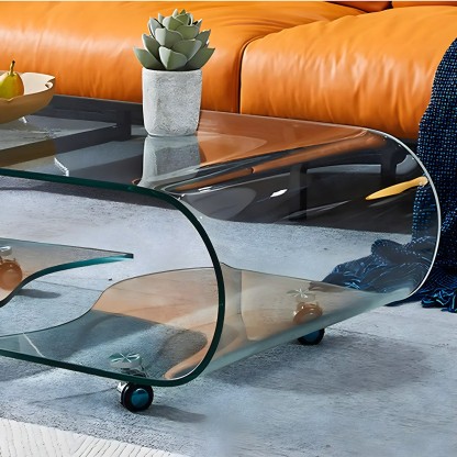 Glass Rectangular Coffee Table with Shelf
