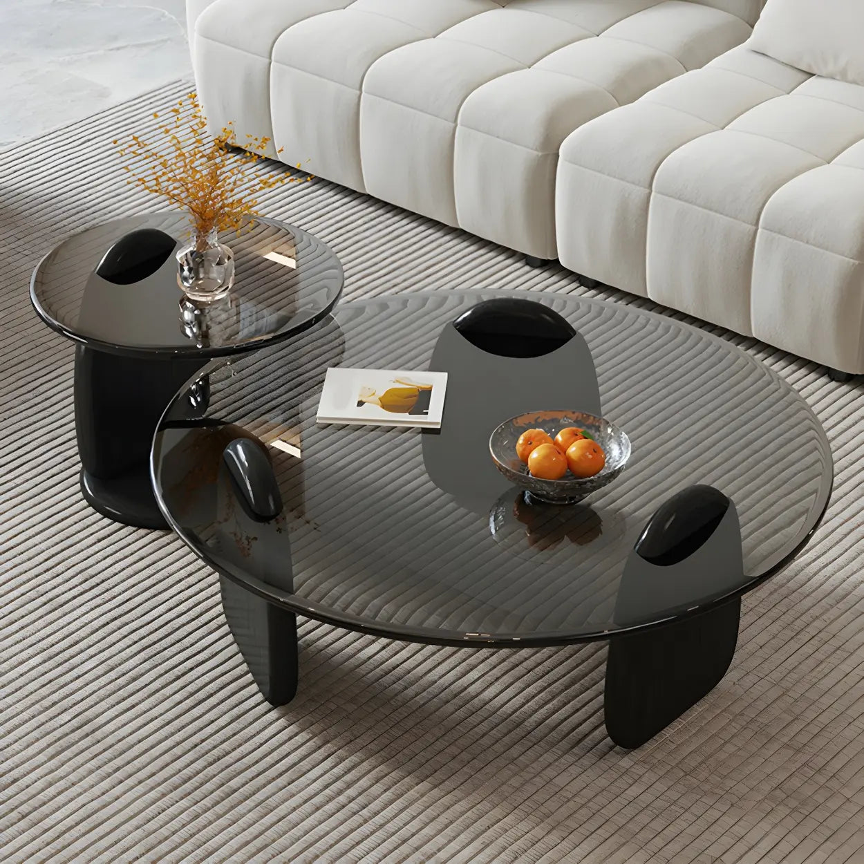 Round Glass Coffee Table with Wood Legs