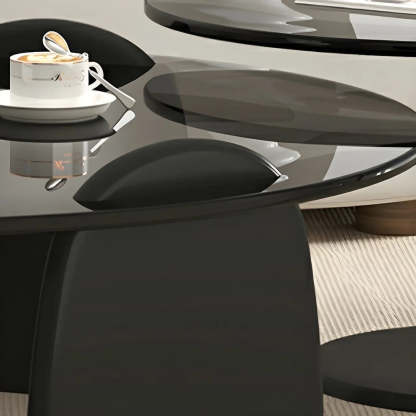 Round Glass Coffee Table with Wood Legs — Gray Glass / Black
