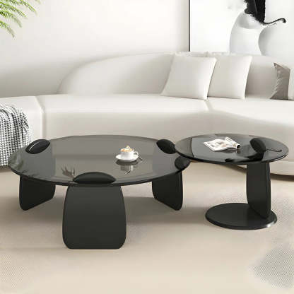 Round Glass Coffee Table with Wood Legs — Clear Glass / Black