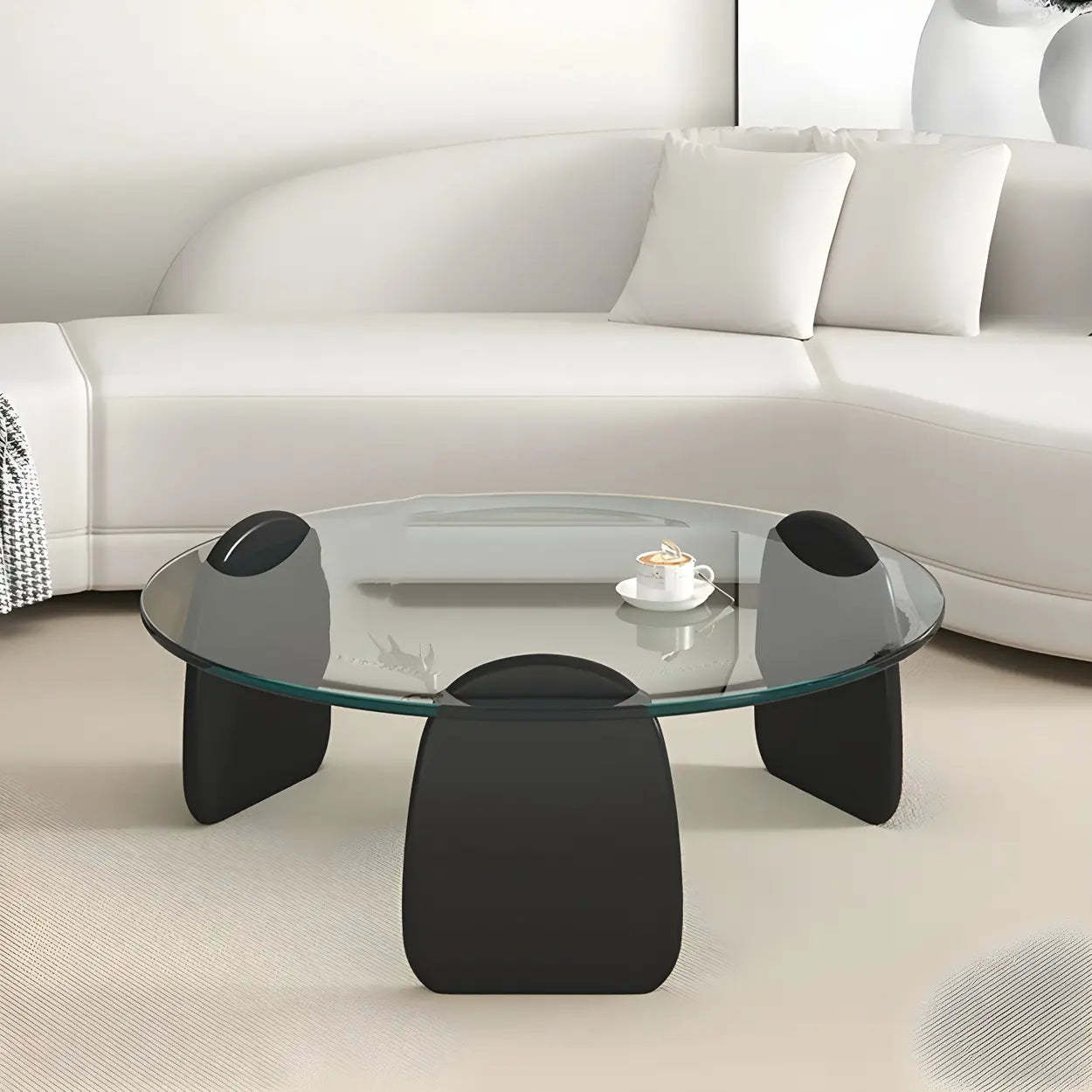 Round Glass Coffee Table with Wood Legs — Clear Glass / Natural Finish