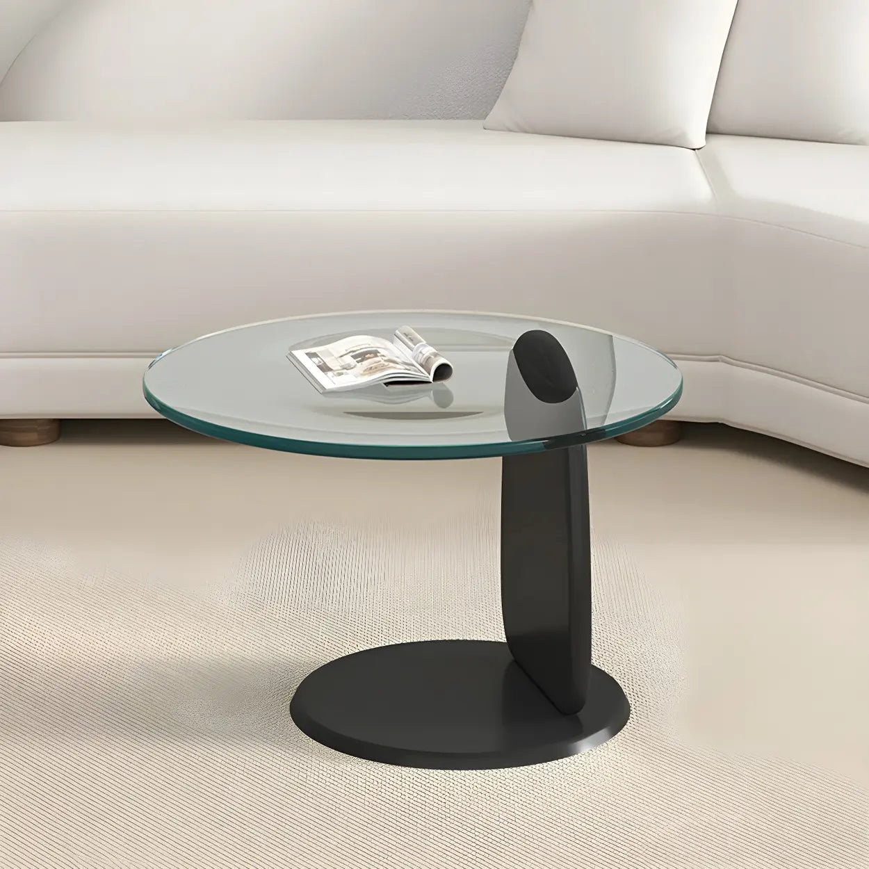 Round Glass Coffee Table with Wood Legs — Cranberry Glass / Black