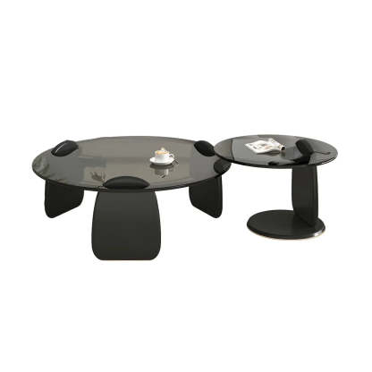 Round Glass Coffee Table with Wood Legs — Clear Glass / Natural Finish