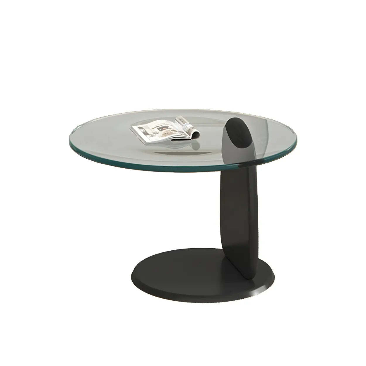 Round Glass Coffee Table with Wood Legs — Cranberry Glass / Black