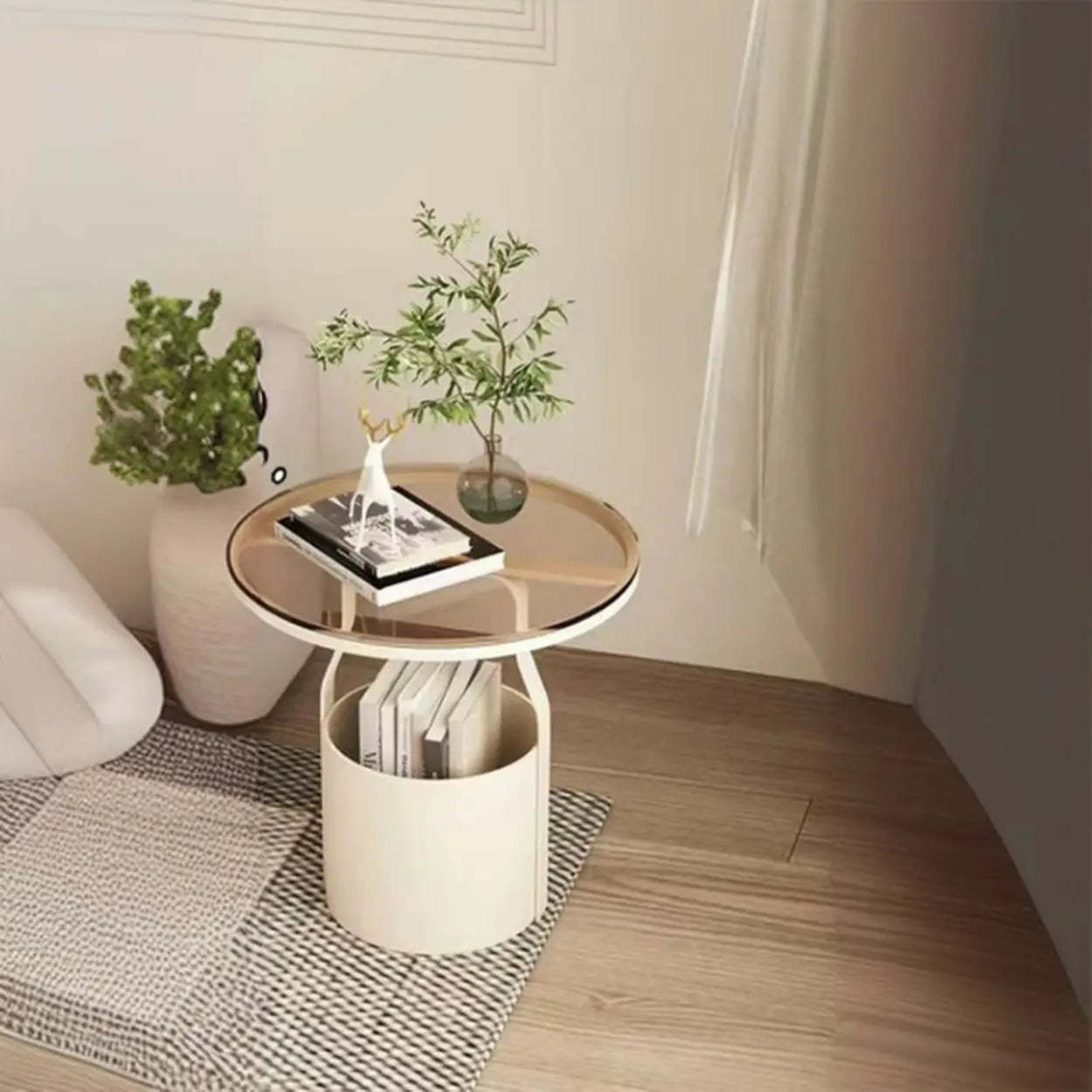 Glass Round Iron Pedestal Coffee Table — Glass / Black