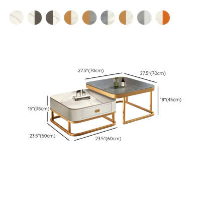 Square Stone Nesting Coffee Tables with Iron Frame