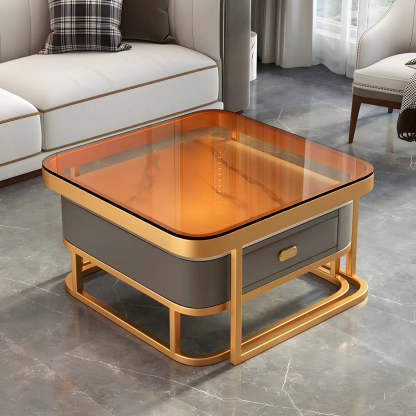 Square Stone Nesting Coffee Tables with Iron Frame — White / Black