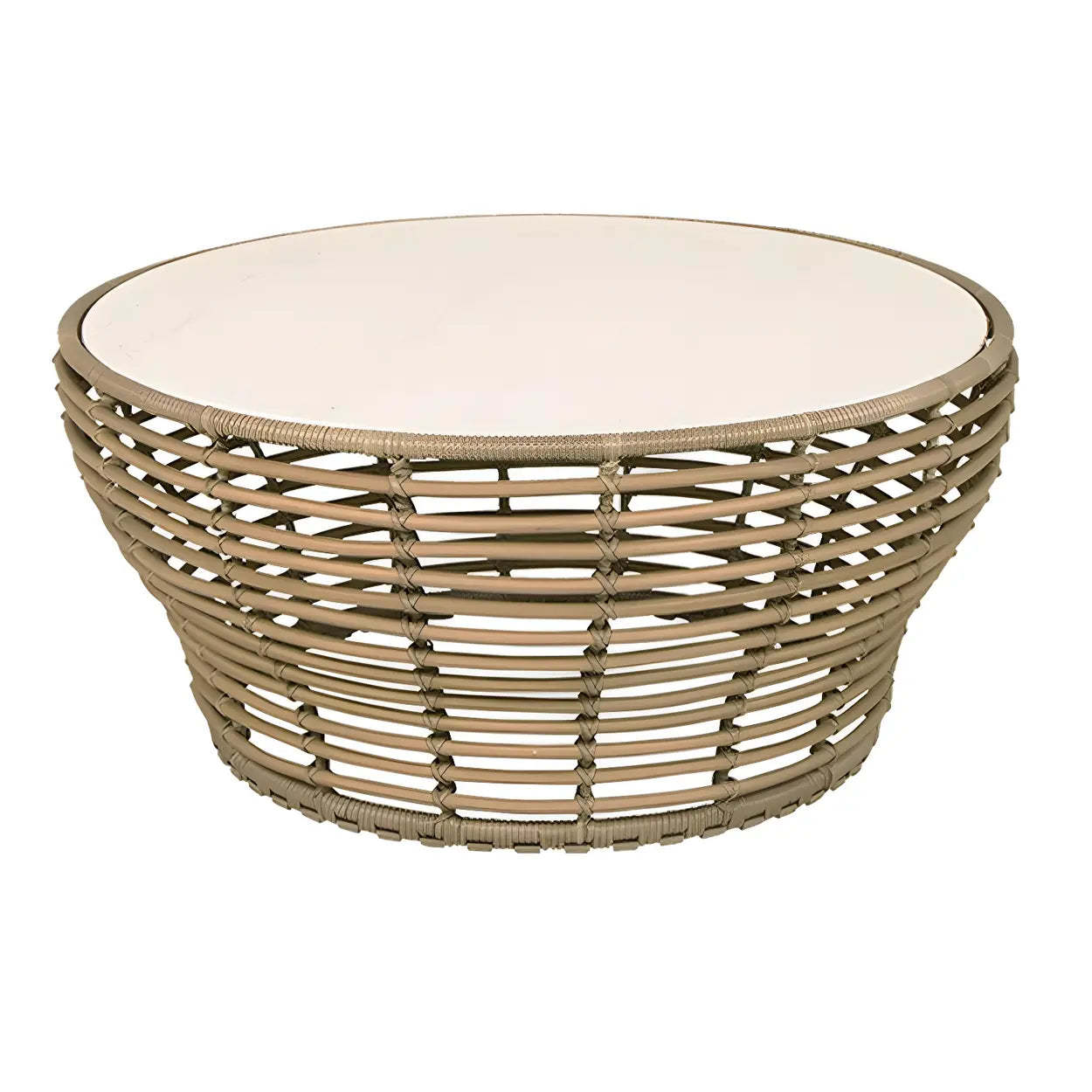 Glass Top Gold Wicker Rattan Outdoor Coffee Table