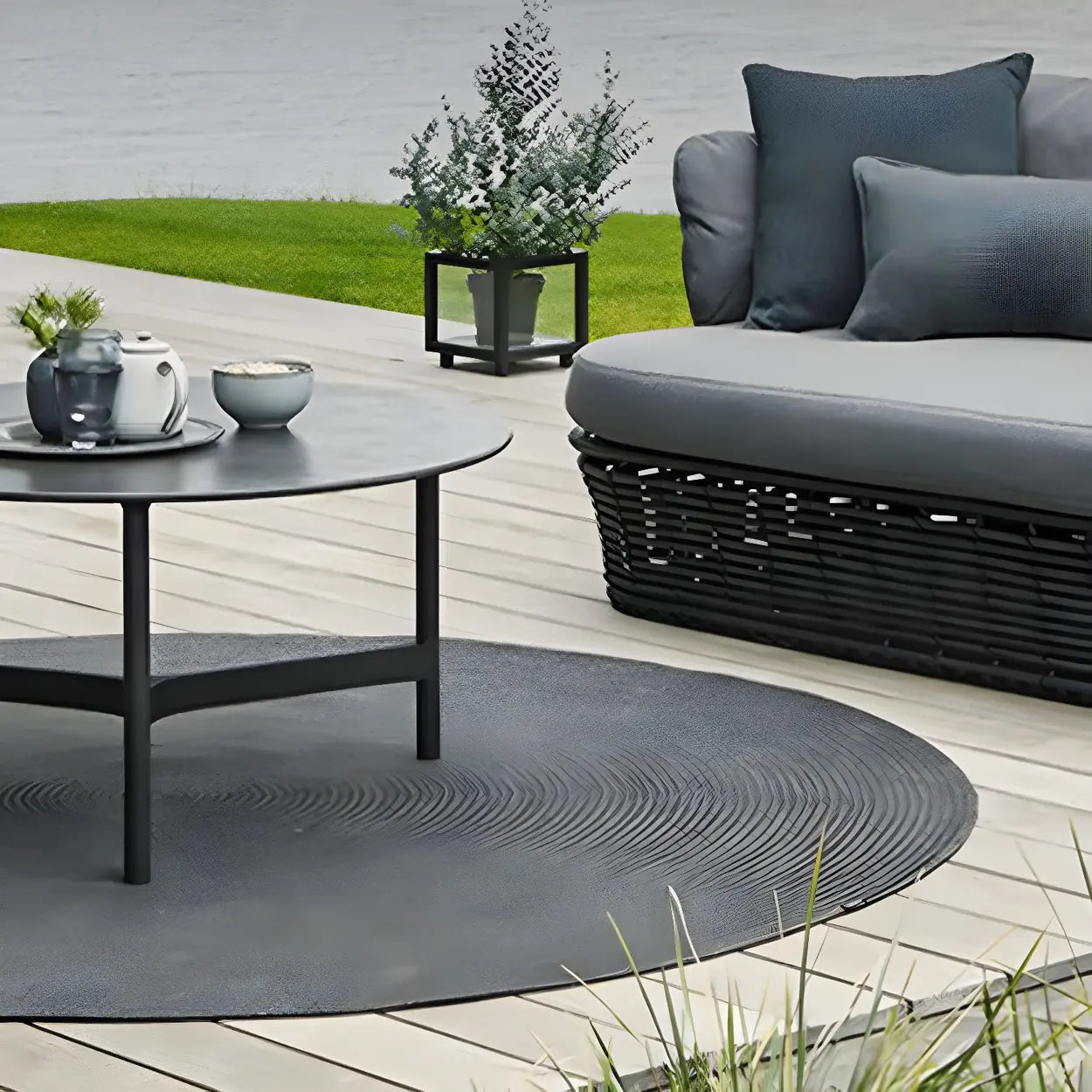 Glass Top Gold Wicker Rattan Outdoor Coffee Table