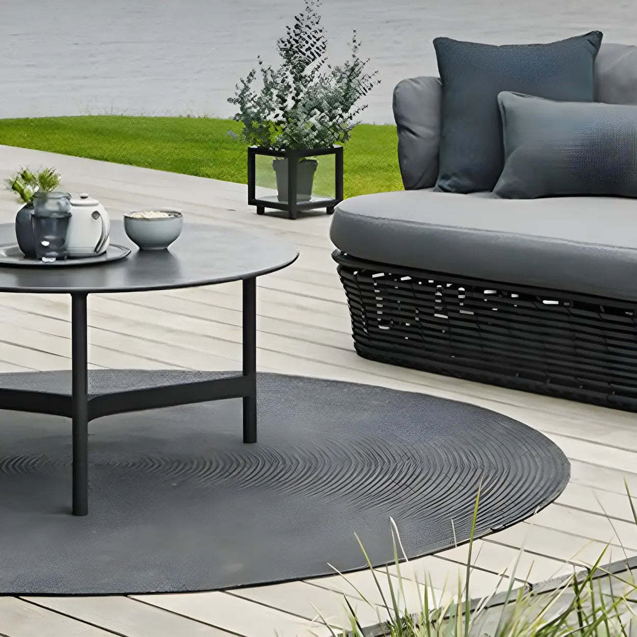 Glass Top Gold Wicker Rattan Outdoor Coffee Table