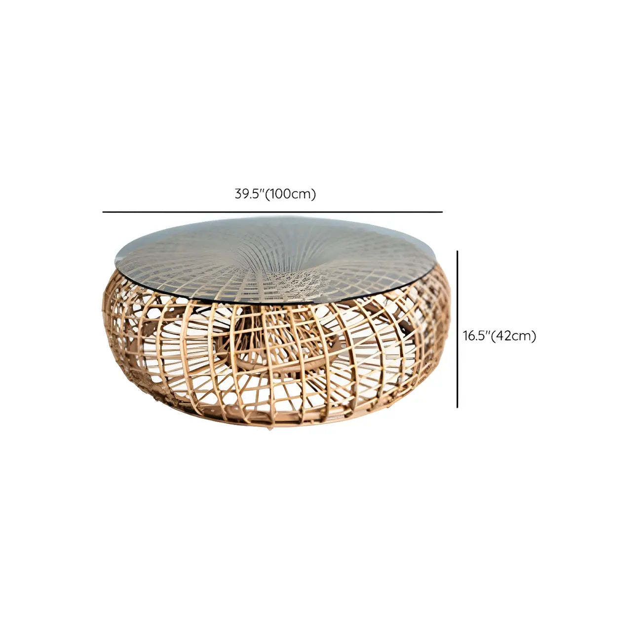 Glass Top Gold Wicker Rattan Outdoor Coffee Table