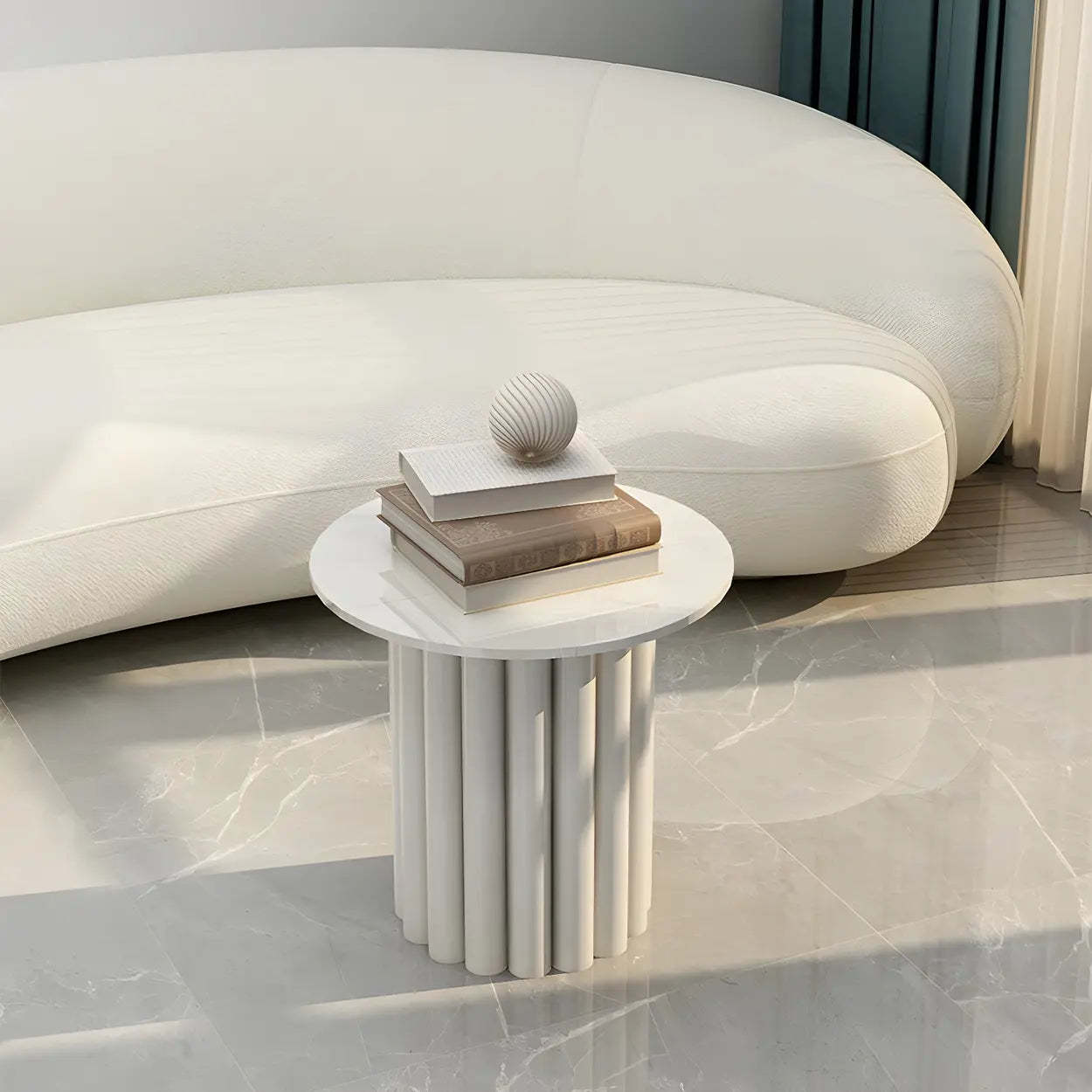 Modern gloss round wood coffee tables in stone metal leather