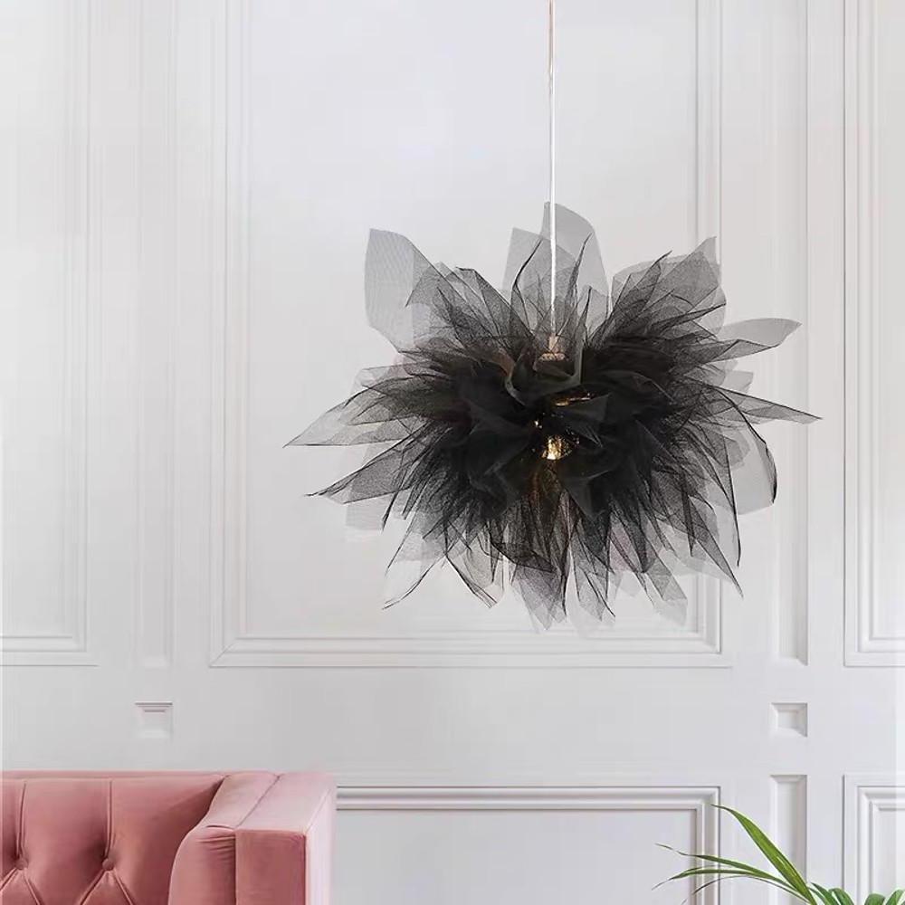 Leather flower pendant lighting in metal — Matte Black