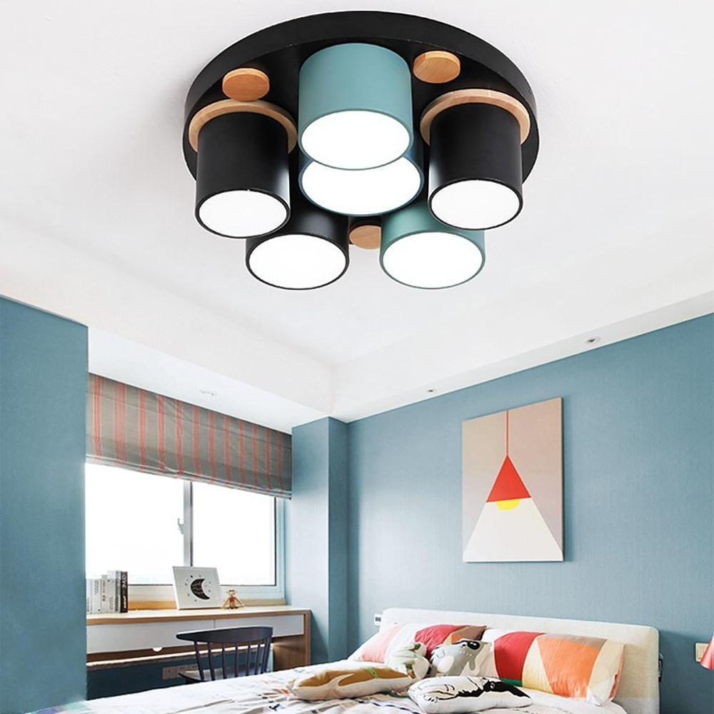 Lighom modern rounded cylindrical gray semi-flush mount light in synthetic — 5.91" H x 15.75" Dia / 6-Light