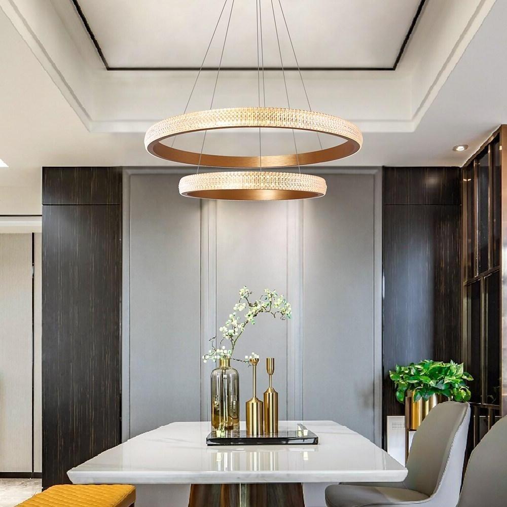 White modern circle chandeliers — Cool White (6000K)