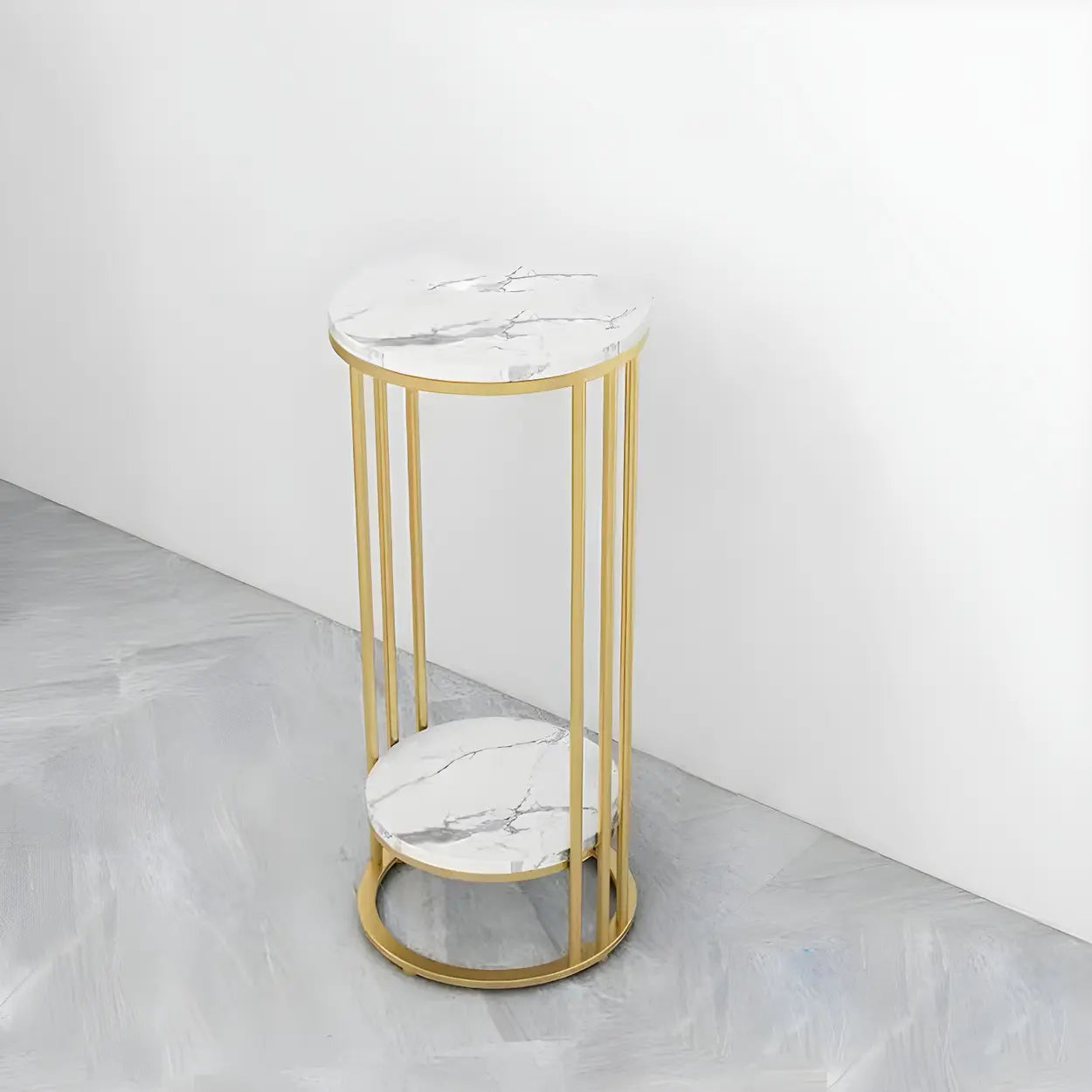 Gold 2-Tier Round Marble Metal Plant Stand
