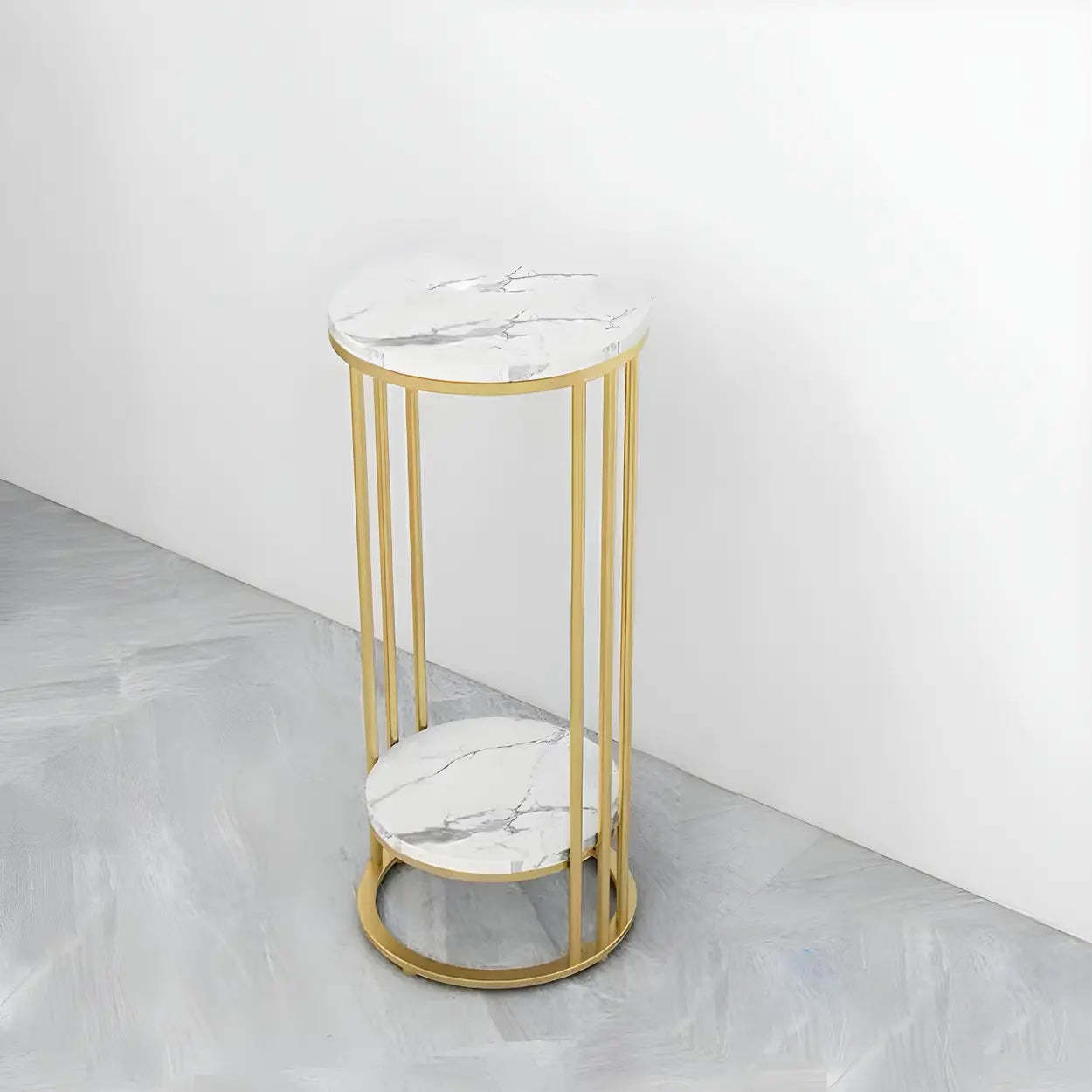 Gold 2-Tier Round Marble Metal Plant Stand
