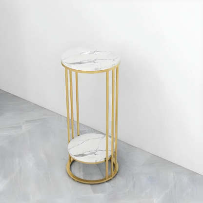 Gold 2-Tier Round Marble Metal Plant Stand