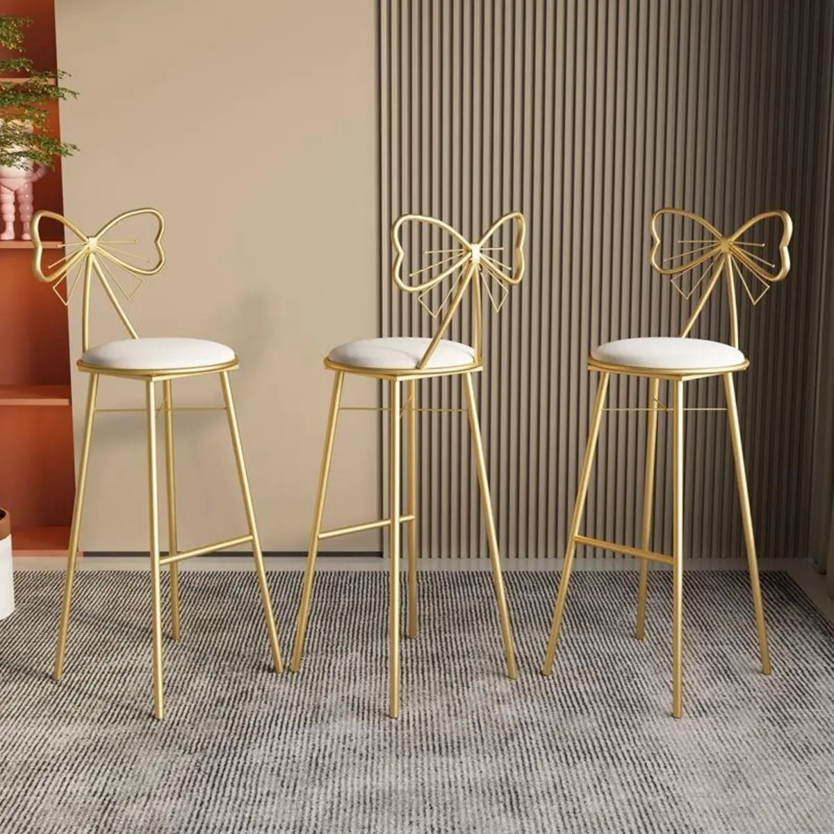 Gold Butterfly Round Velvet Tall Bar Stool