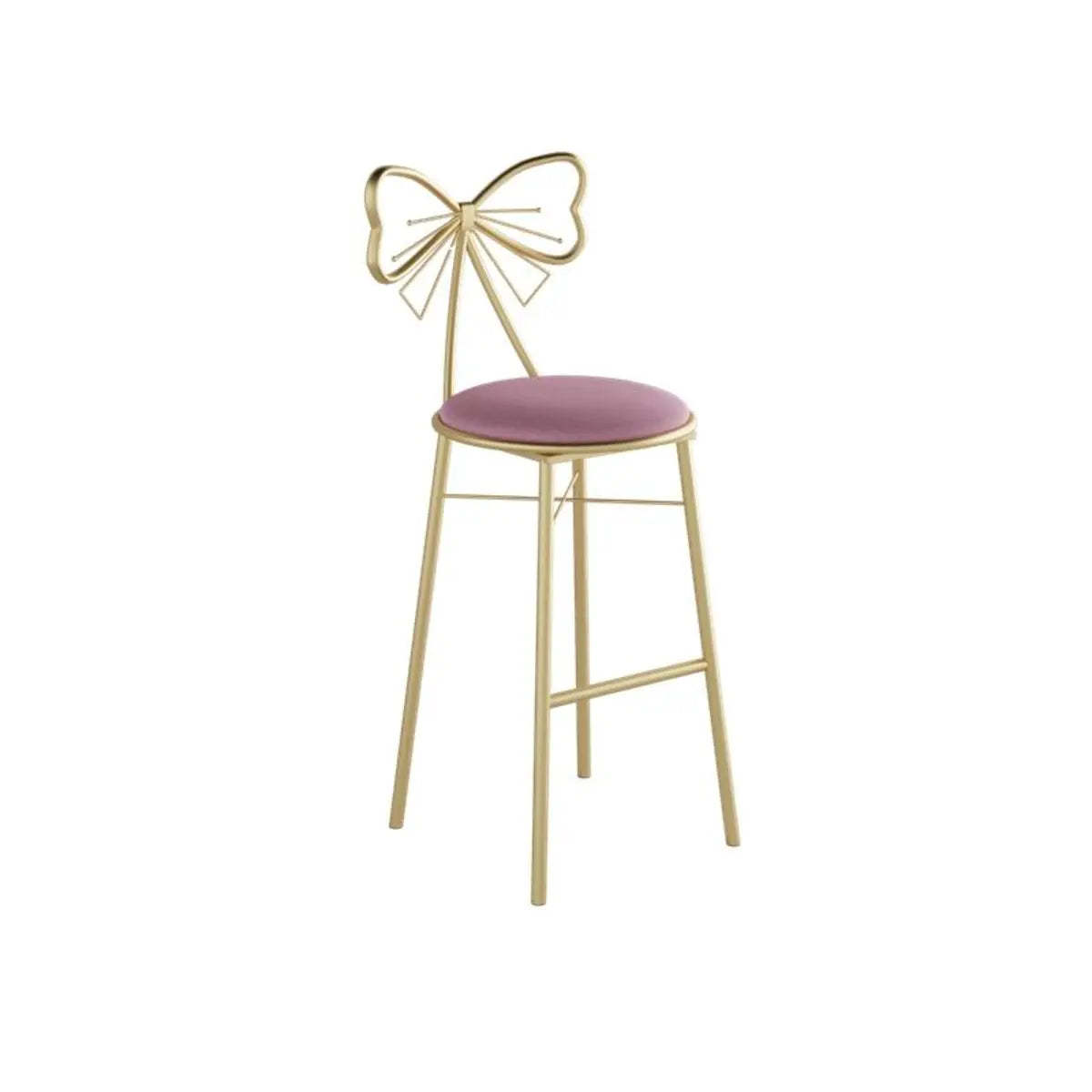 Gold Butterfly Round Velvet Tall Bar Stool — White