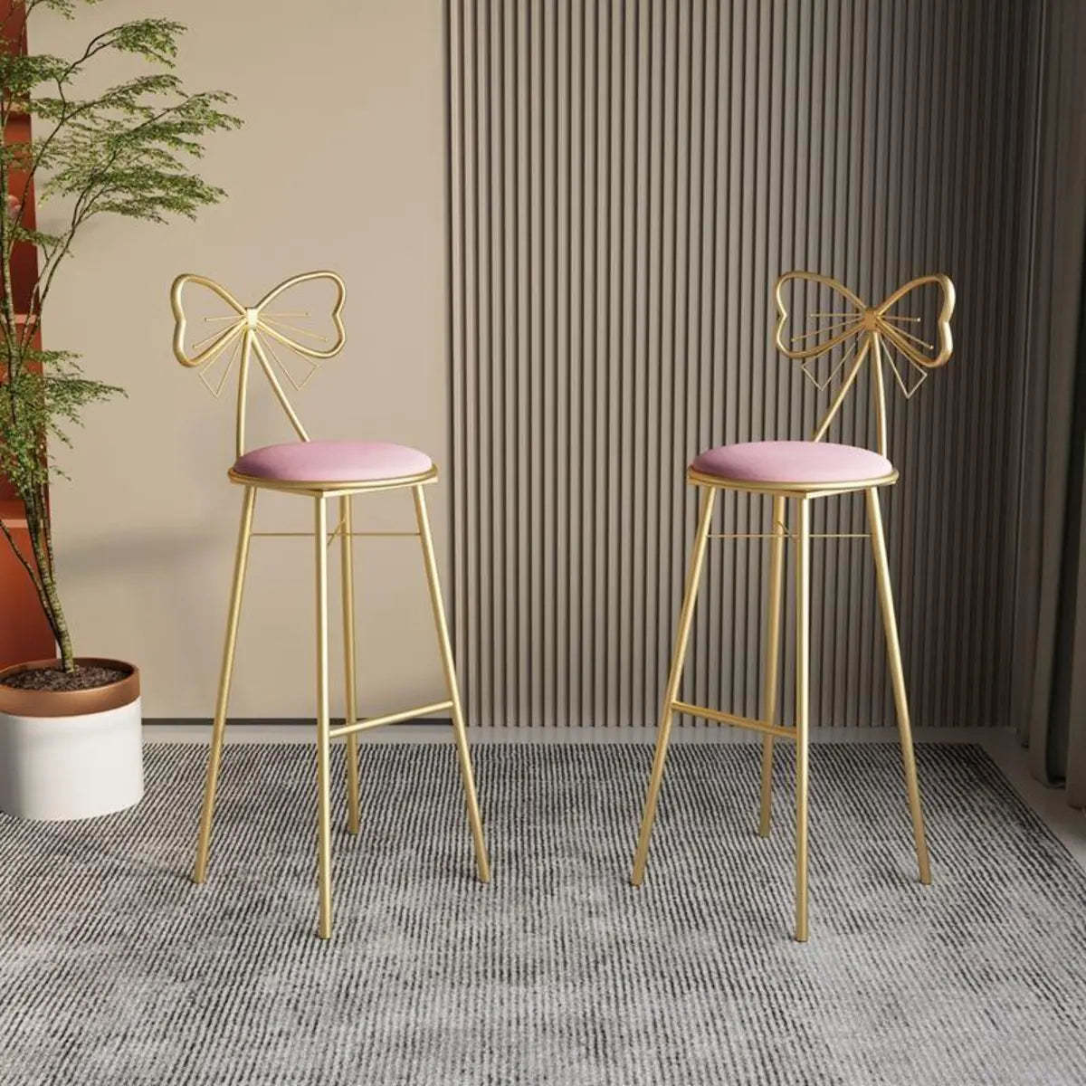 Gold Butterfly Round Velvet Tall Bar Stool — Gray