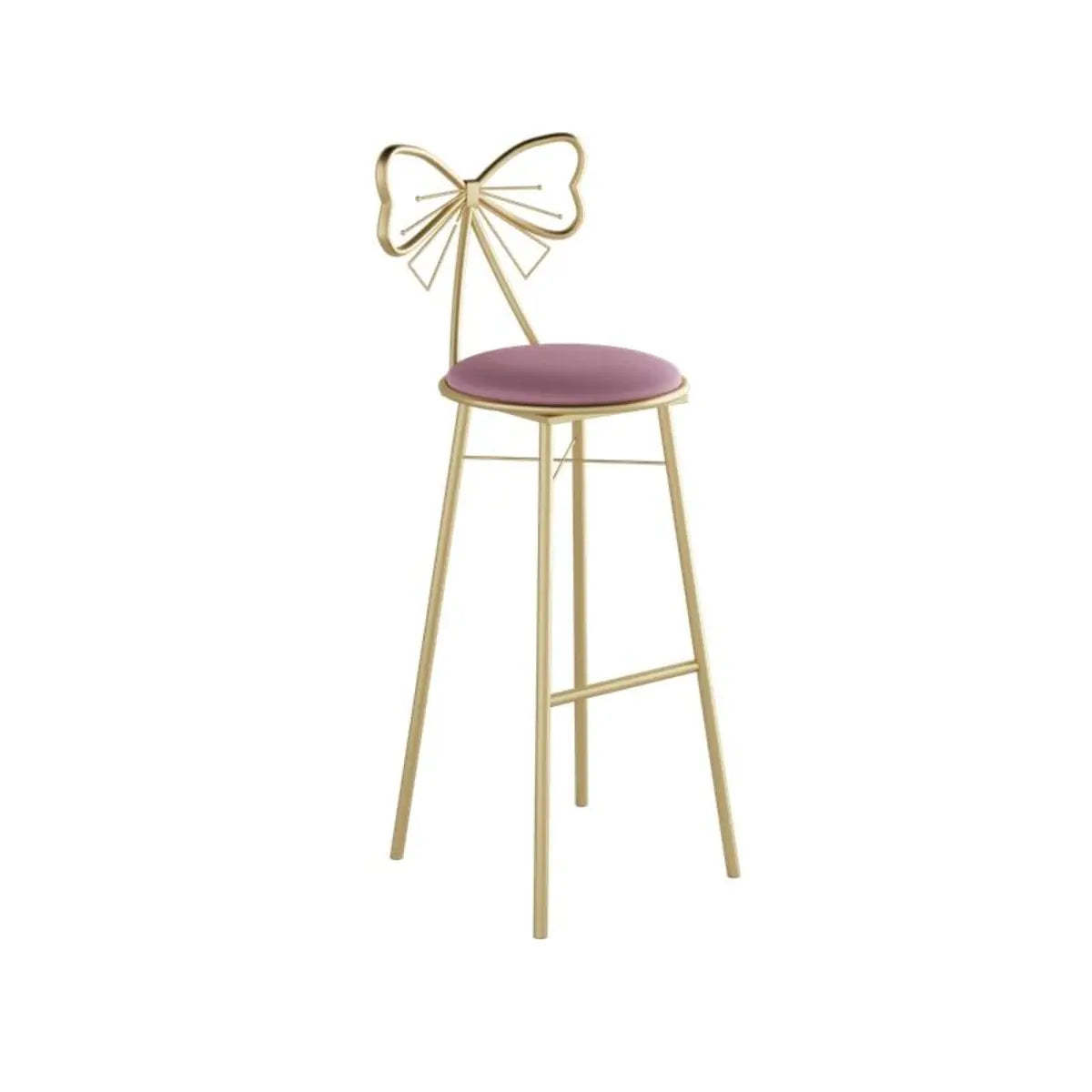 Gold Butterfly Round Velvet Tall Bar Stool — White