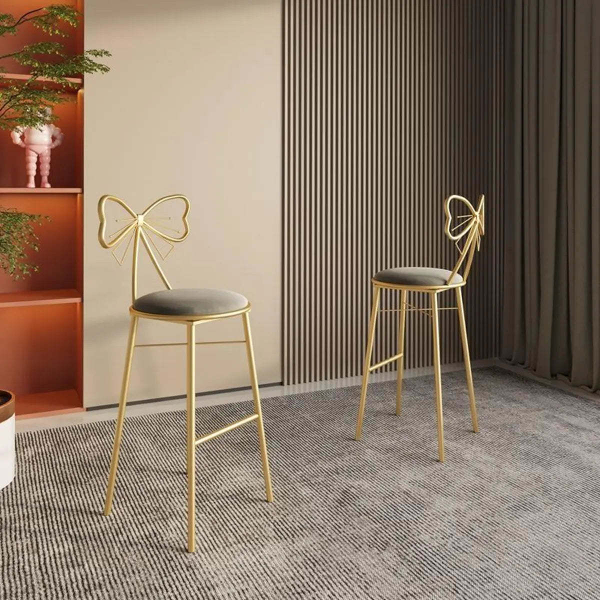 Gold Butterfly Round Velvet Tall Bar Stool — Atrovirens