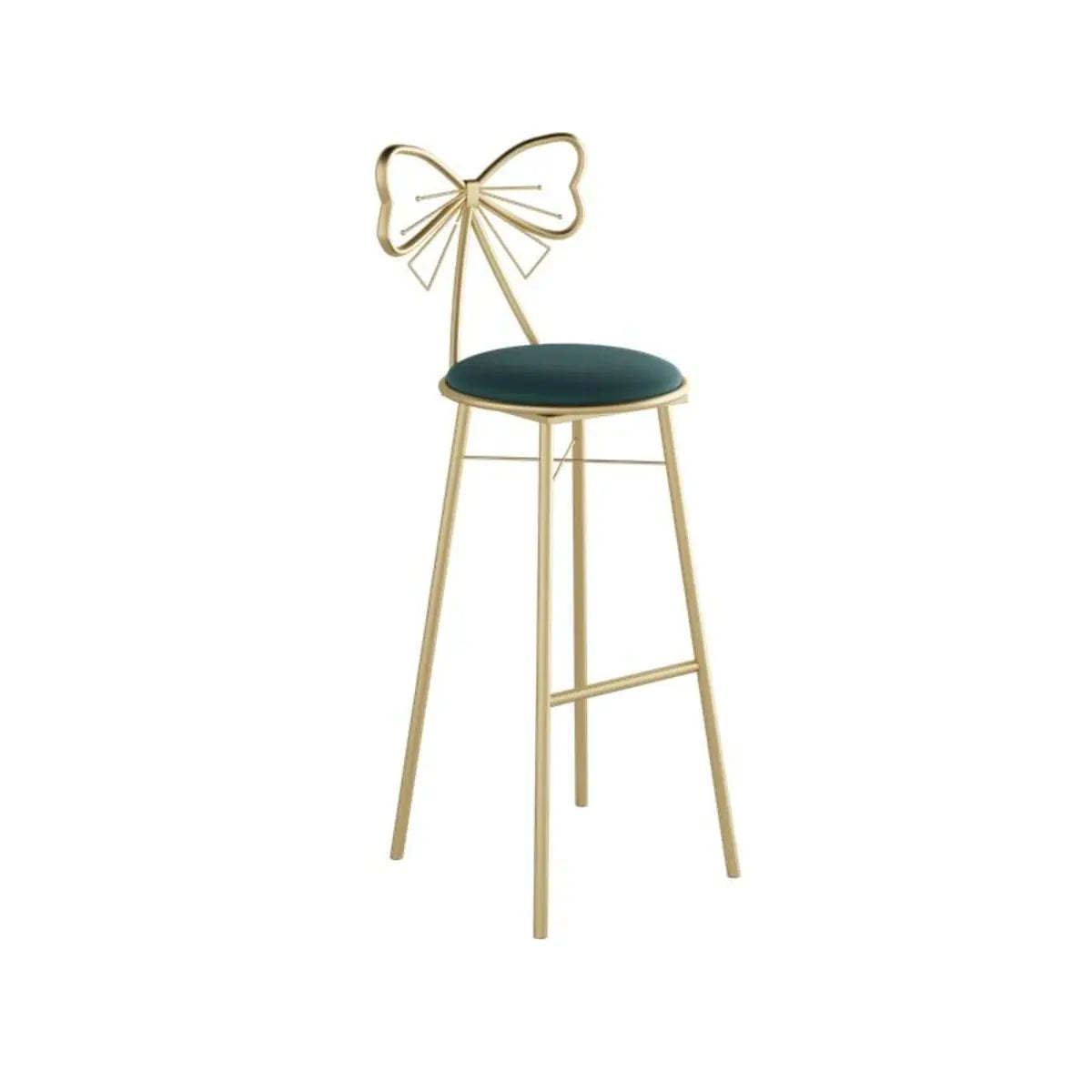 Gold Butterfly Round Velvet Tall Bar Stool — Blue