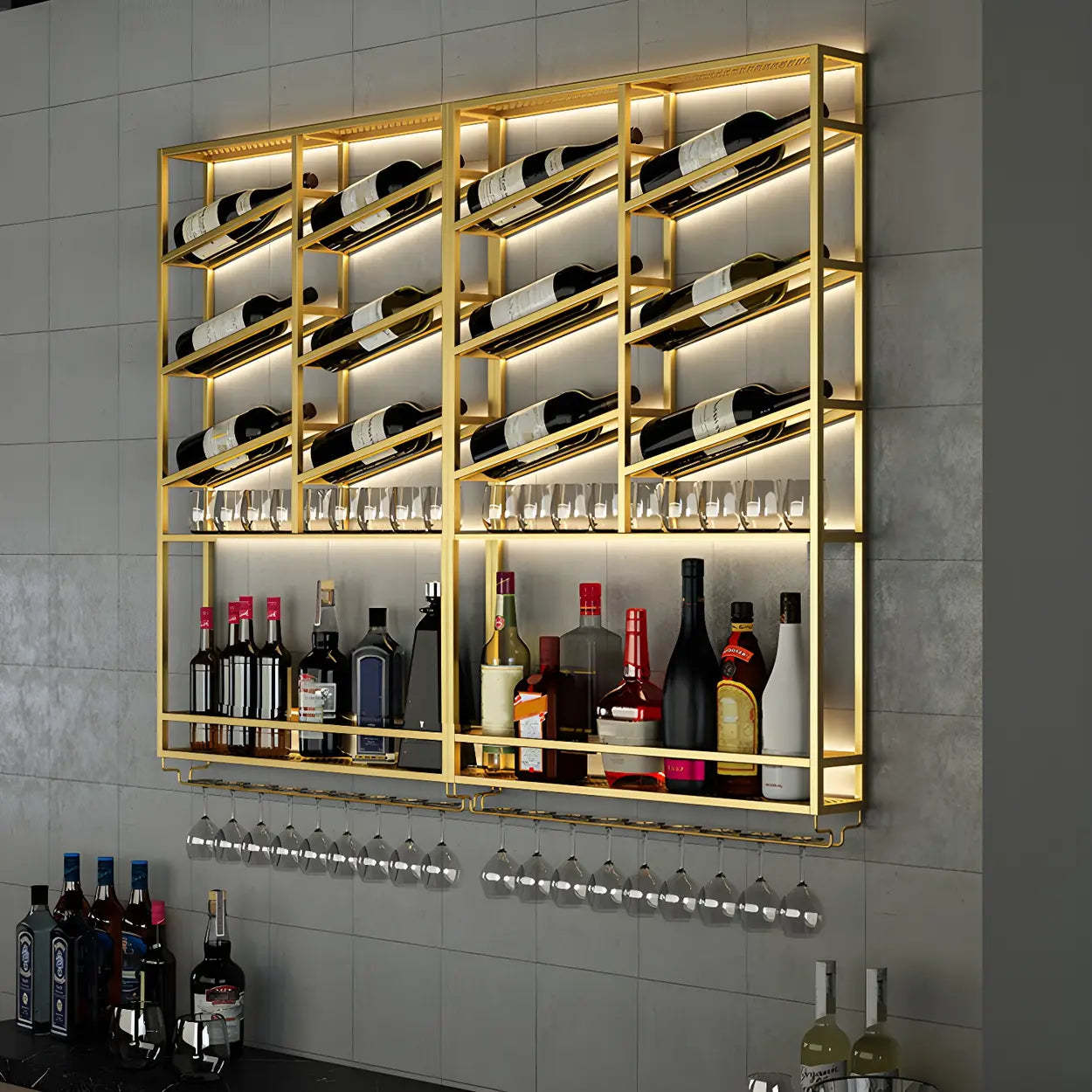 Gold Geometric Metal Floating Wall Wine Rack — Brass / 1 Piece