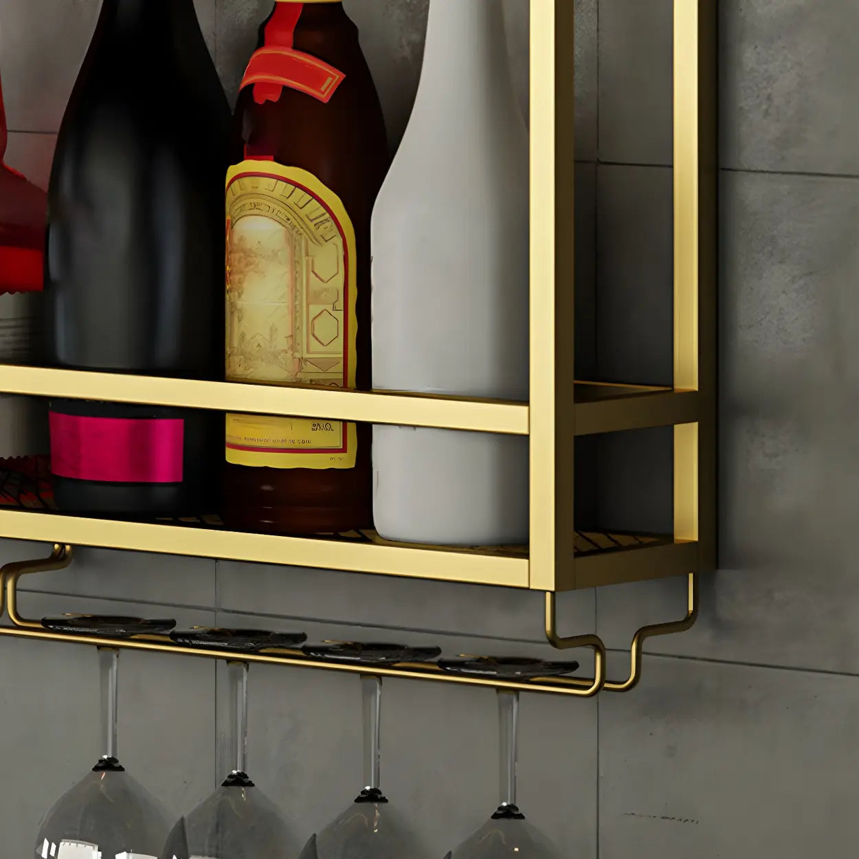 Gold Geometric Metal Floating Wall Wine Rack