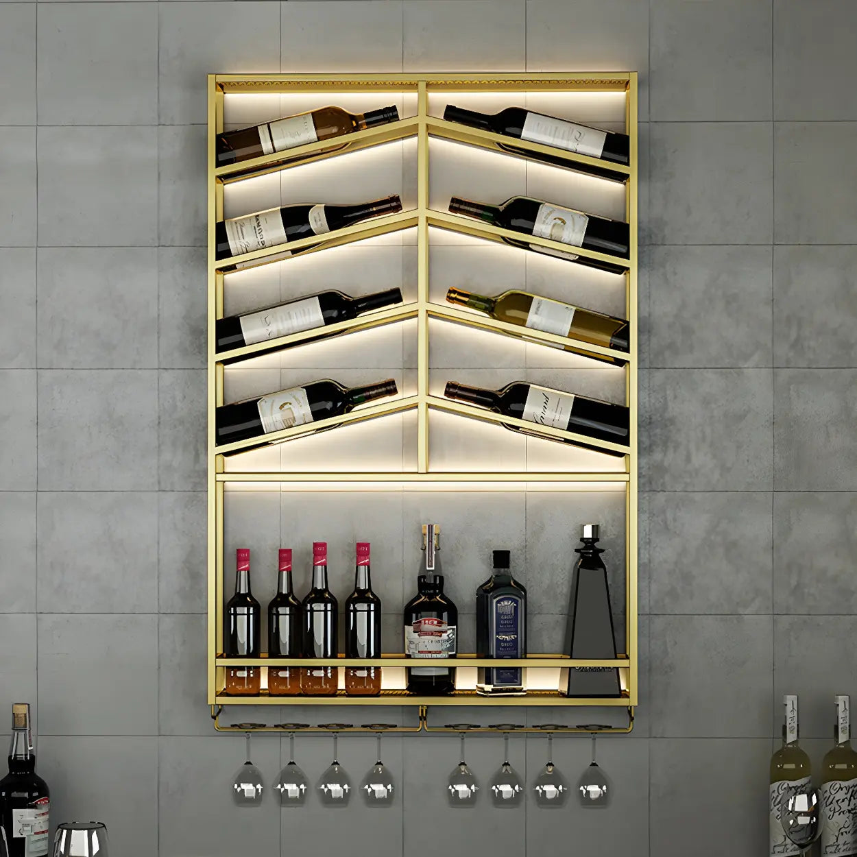 Gold Geometric Metal Floating Wall Wine Rack