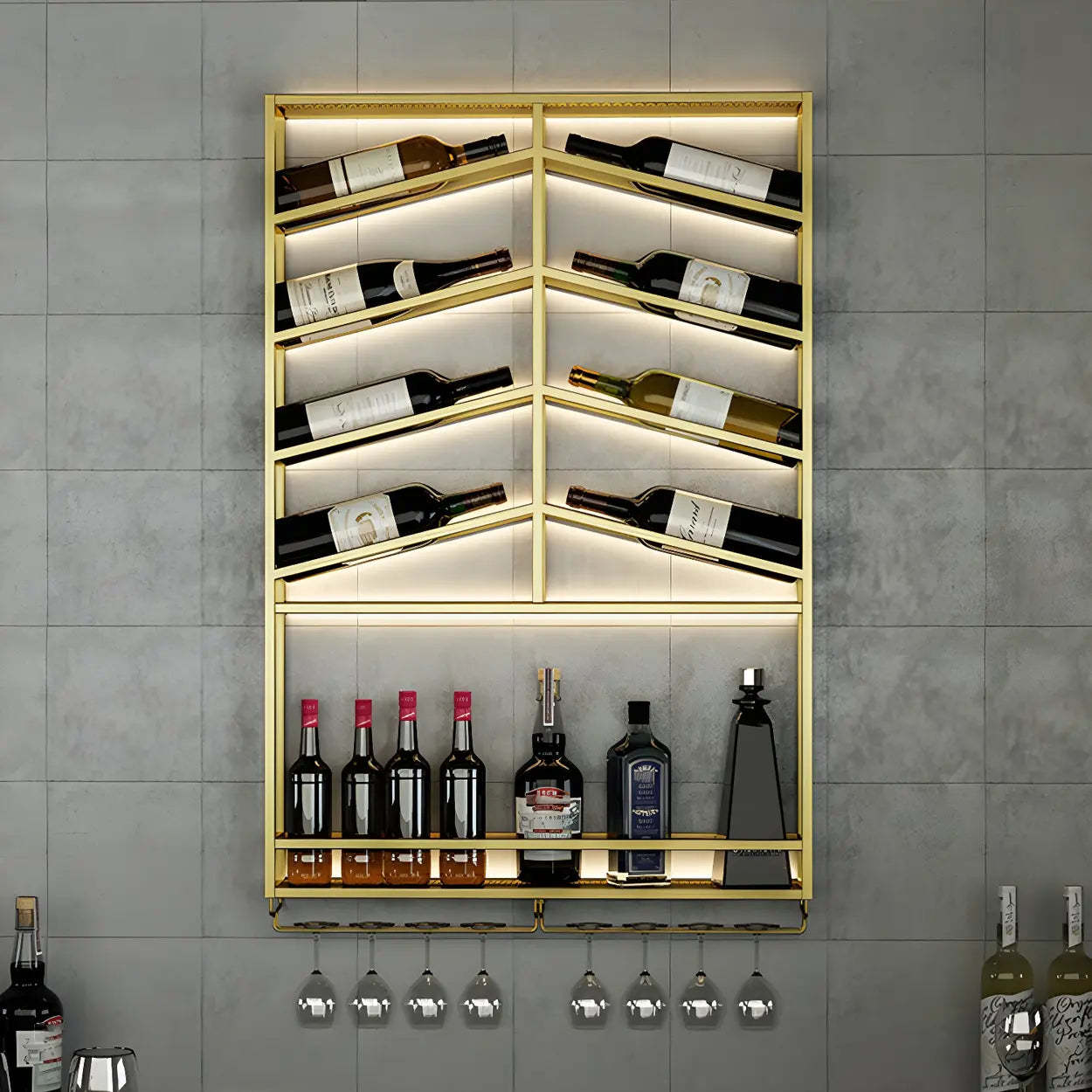 Gold Geometric Metal Floating Wall Wine Rack