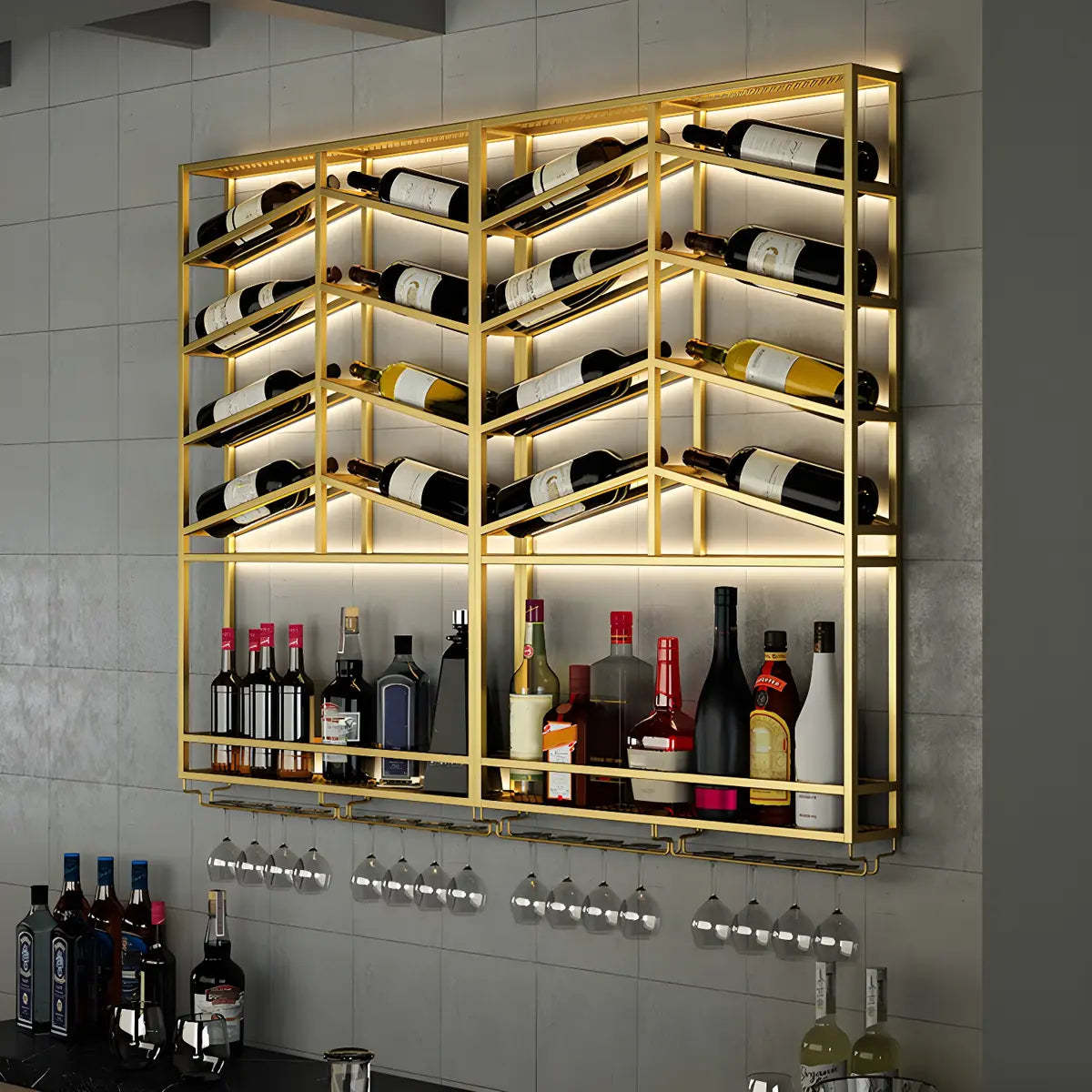 Gold Geometric Metal Floating Wall Wine Rack