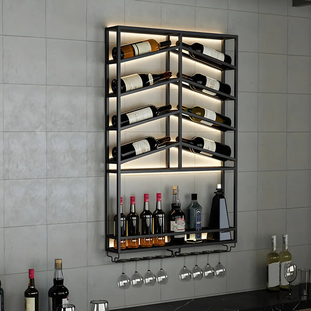 Gold Geometric Metal Floating Wall Wine Rack — Brass / 2 Piece Set