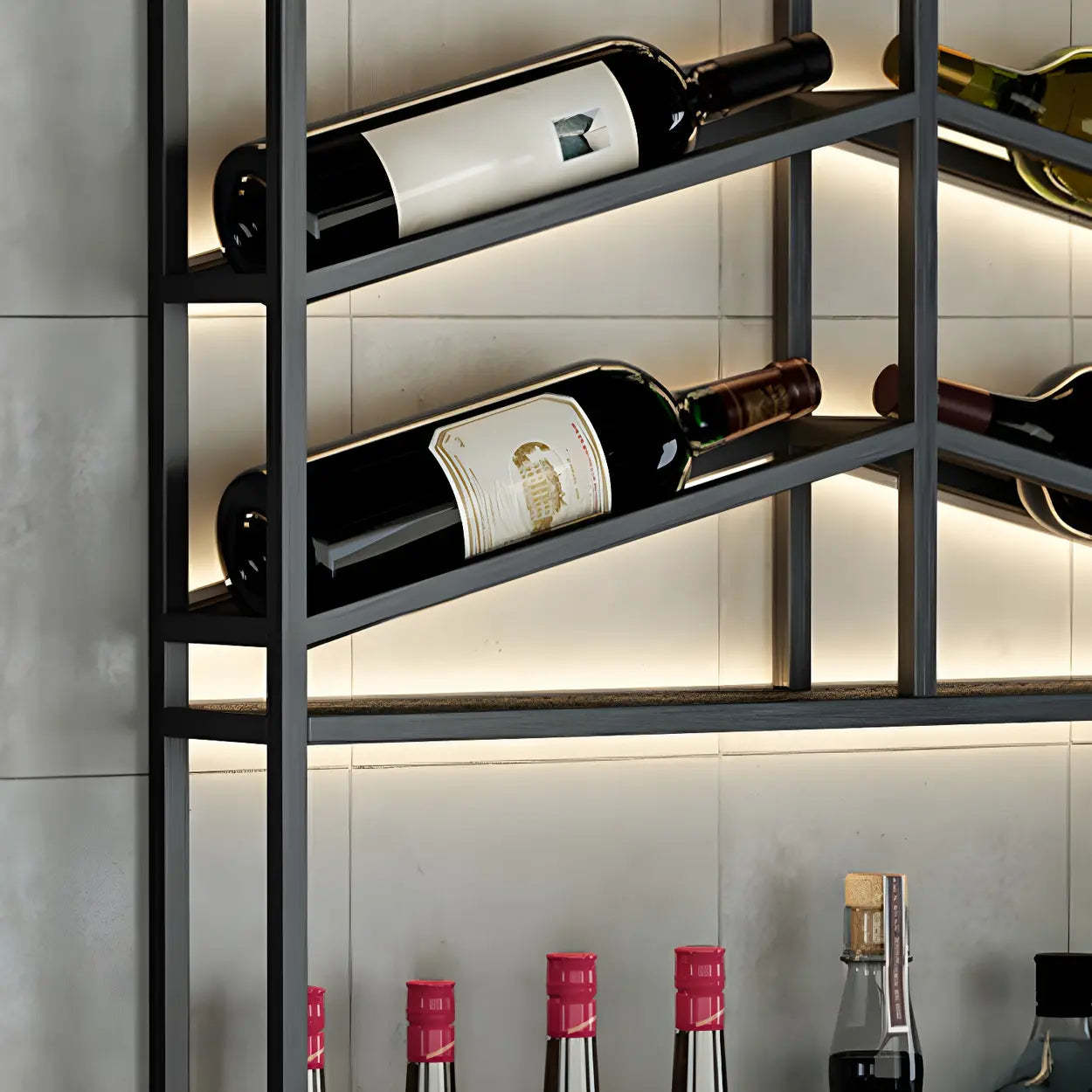 Gold Geometric Metal Floating Wall Wine Rack — Matte Black / 1 Piece