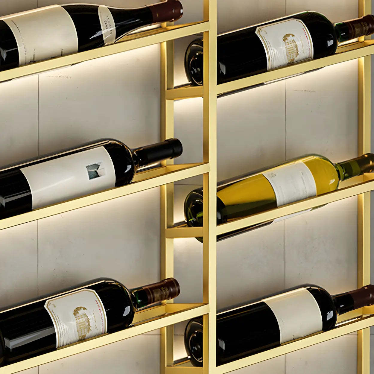 Gold Geometric Metal Floating Wall Wine Rack — Matte Black / 2 Piece Set